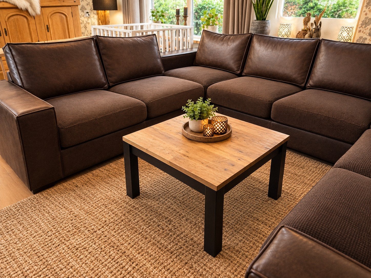 Hoekbank en losse 2-zitter Skyleer bruin, Ophalen, Gebruikt, Leer, Modern, Comfortabel