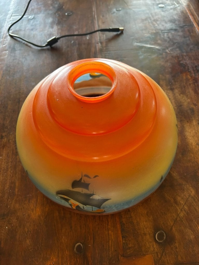 Art Deco gesatineerd glazen lampenkap 1920-1930, Hanglamp, Rond, Oranje, Ophalen of Verzenden