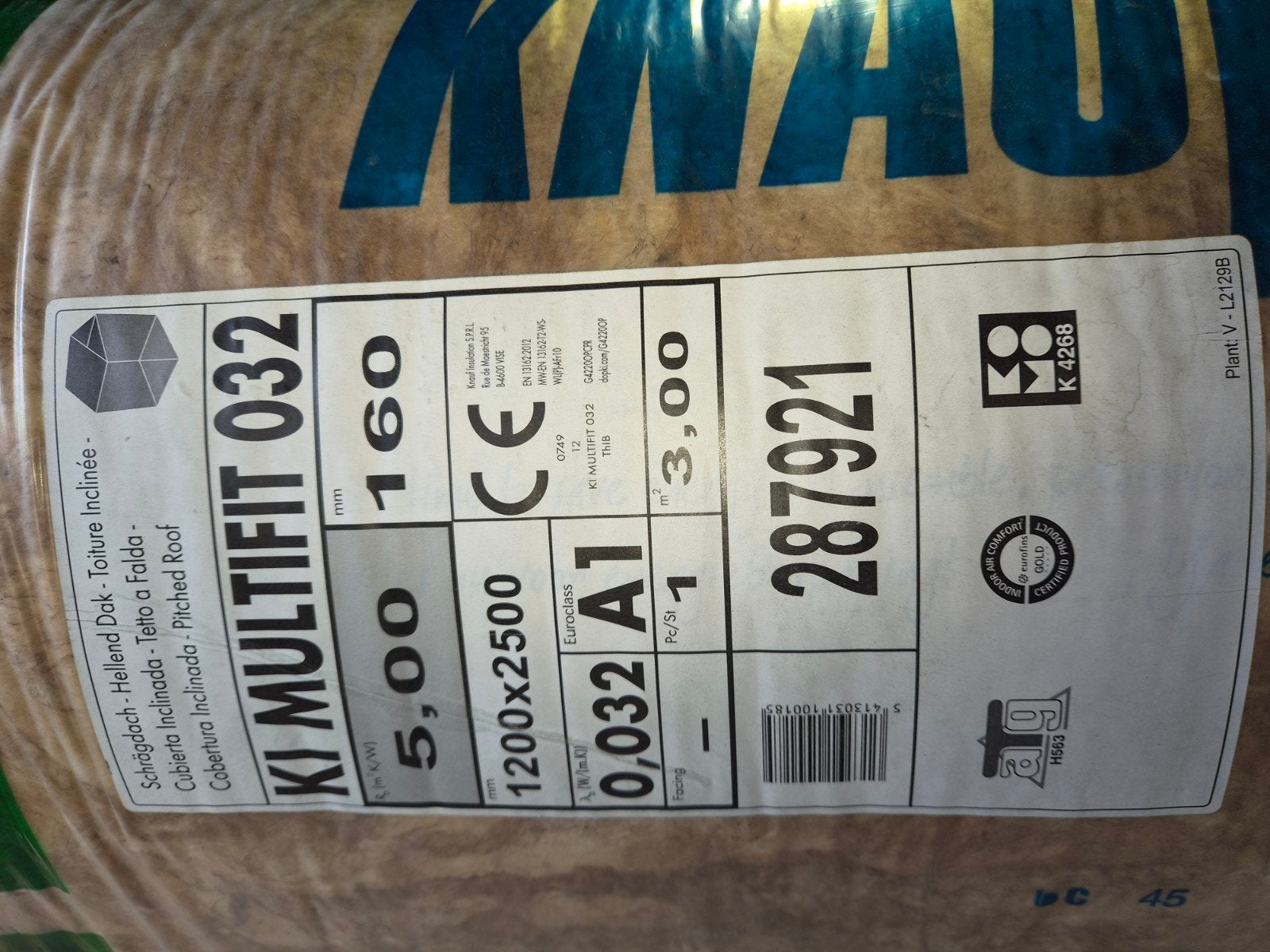 Knauf Isolatie Glaswol KI Multift 032 - 160mm dik, 10 tot 15 m², 12 cm of meer, Nieuw, Glaswol