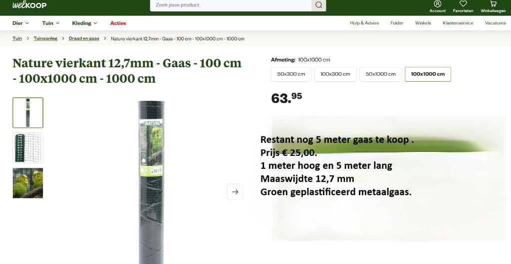 Tuin Gaas, Ophalen, Nieuw, Minder dan 10 meter, Gaas