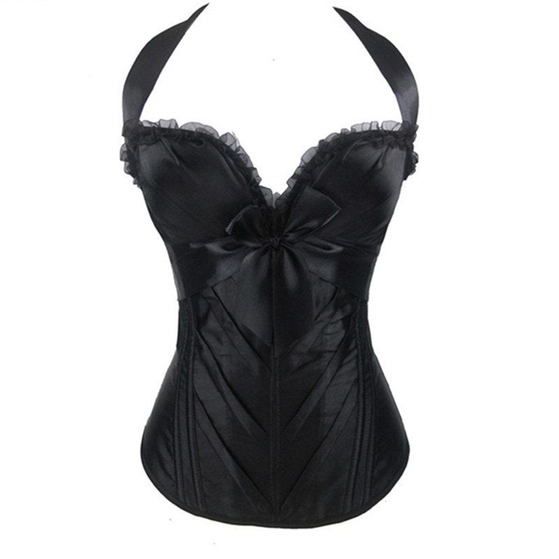 Zwart leer look korset met strik leren gothic steampunk, Verzenden, Zwart, Body of Korset