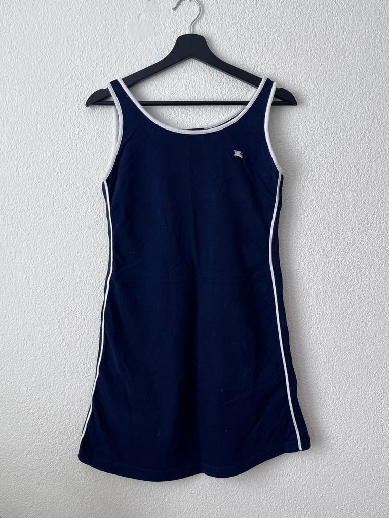 Burberry Jurk Maat 40 - Donkerblauw met Witte Details, Maat 38/40 (M), Blauw, Ophalen of Verzenden, Zo goed als nieuw