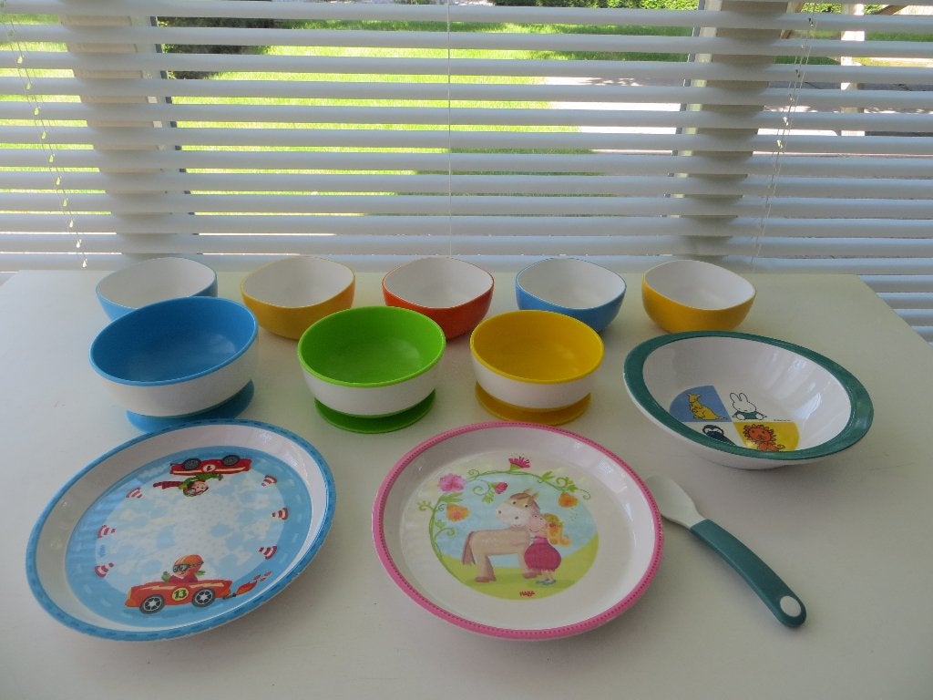 Borden Mepal Bakjes Munchkin Kommetjes Haba  Bordjesantislip, Ophalen of Verzenden, Zo goed als nieuw