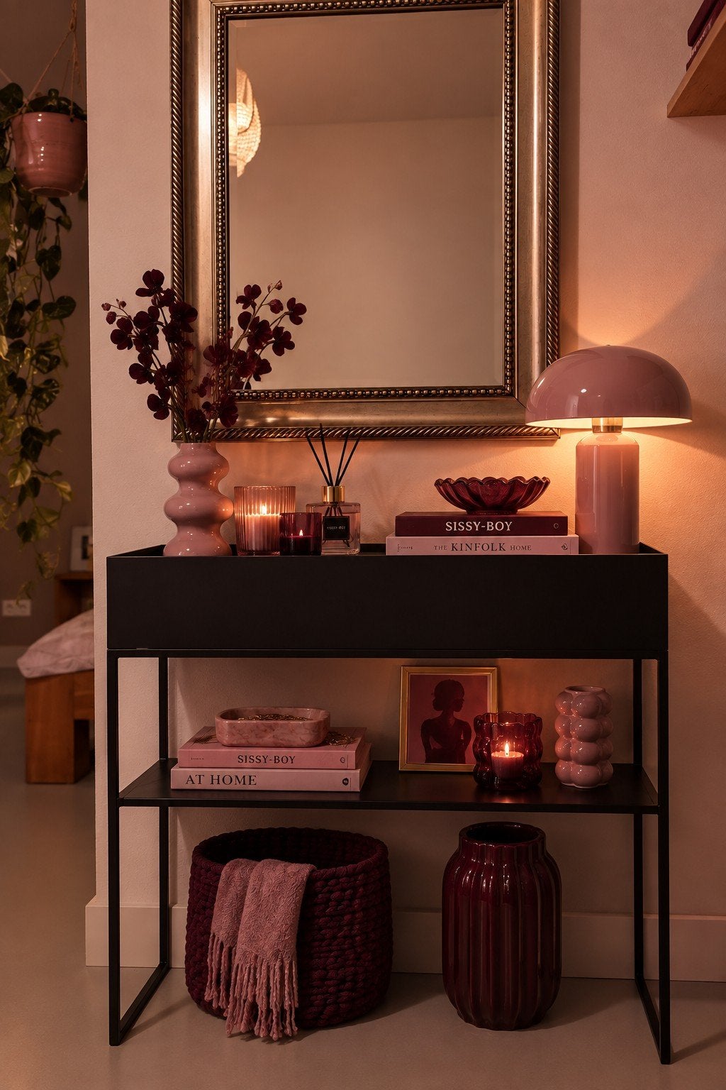 Zwarte metalen plantenbak, wandtafel, console, Ophalen, 100 tot 150 cm, Zo goed als nieuw, 75 tot 100 cm