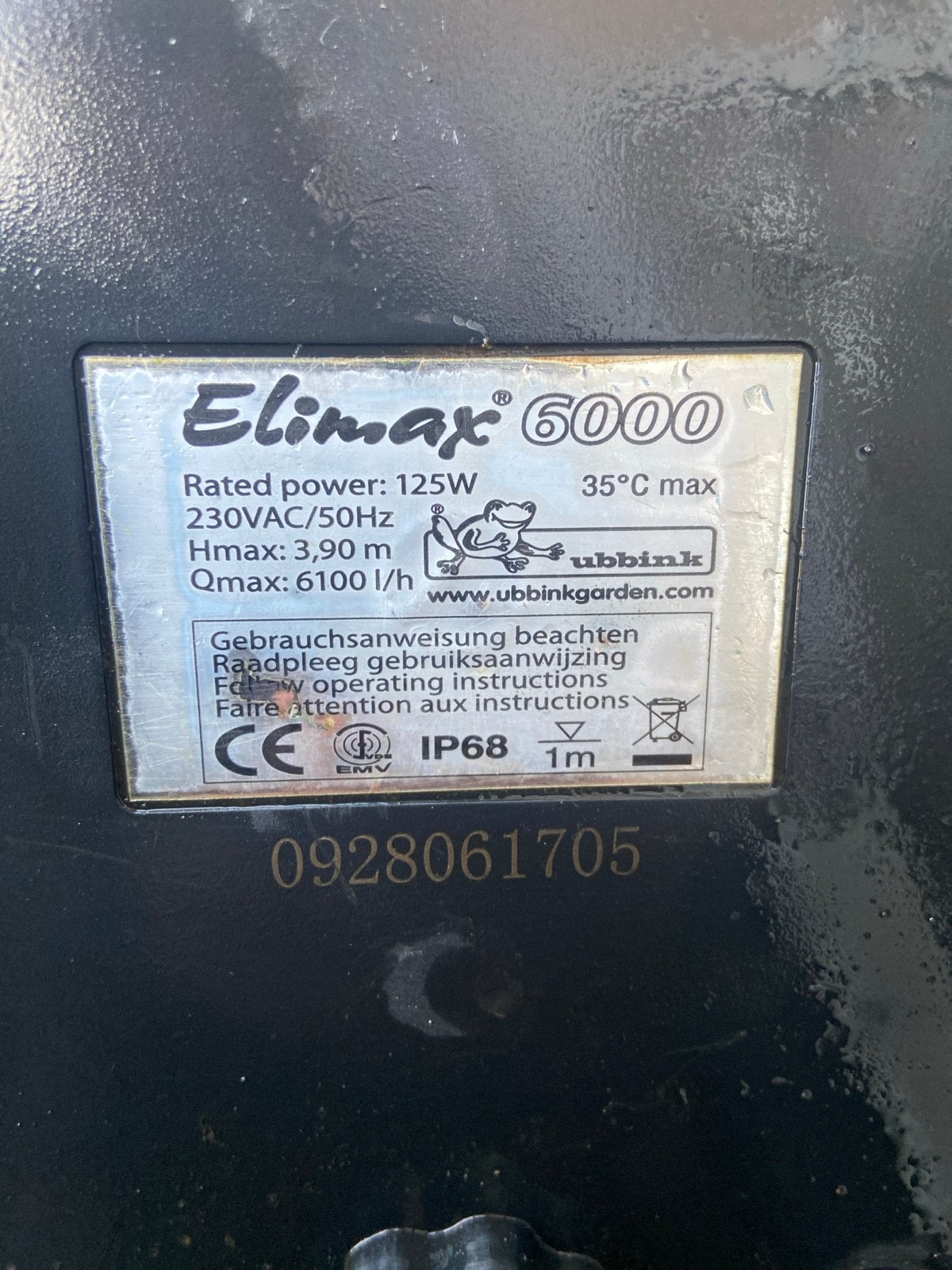 Elimax 6000 vijverpomp - Zo goed als nieuw, Ophalen of Verzenden, Zo goed als nieuw, Elektrisch, Dompelpomp