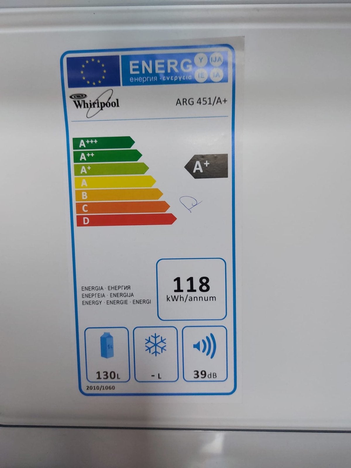 Whirlpool ARG 451/A+ Koelkast - Energiezuinig en Compact, 100 tot 150 liter, Energieklasse A of zuiniger, 45 tot 60 cm, Ophalen