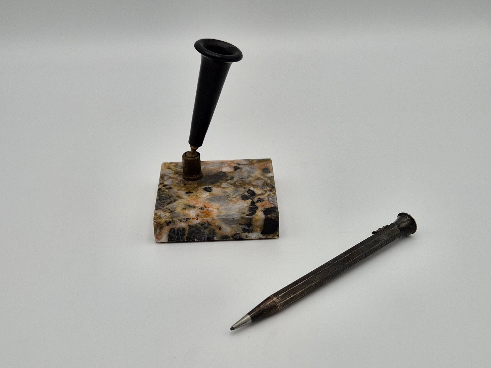 Antiek Potlood met Granieten Houder - Zilver/Verzilverd, Ophalen of Verzenden