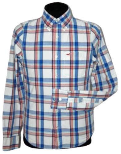 Hollister geblokt overhemd, wit/rood/blauw, Mt. S, Meerkleurig, Zo goed als nieuw, Hollister, Halswijdte 39/40 (M)