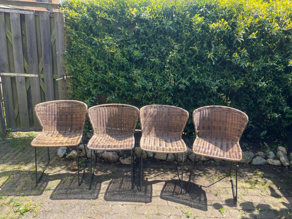 Set van 4 tuinstoelen Wood Wings, Ophalen, Gebruikt, Bruin, Riet of Rotan
