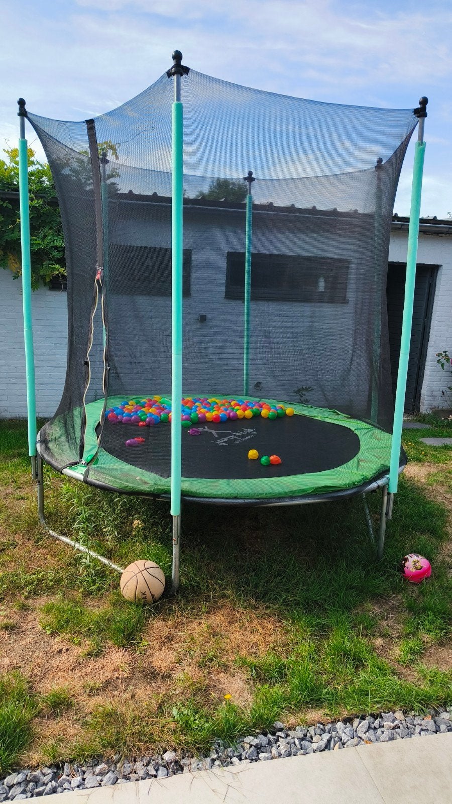 Trampoline met veiligheidsnet en ballenbad, Ophalen, Gebruikt