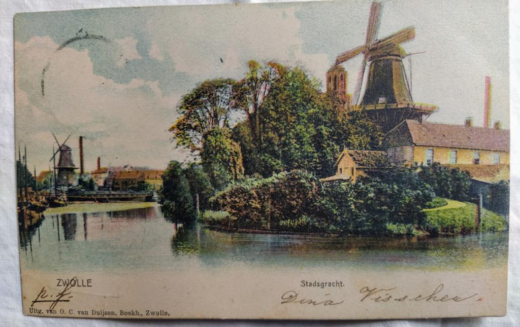 Oude Ansichtkaart Zwolle Stadsgracht met Molens, Ophalen of Verzenden, Voor 1920, Gelopen, Overijssel