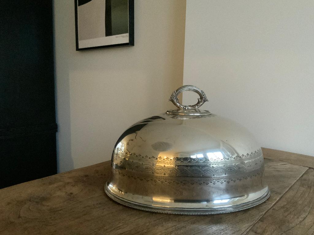 Mooie vintage verzilverde cloche foodcover afdekschaal, Antiek en Kunst, Ophalen