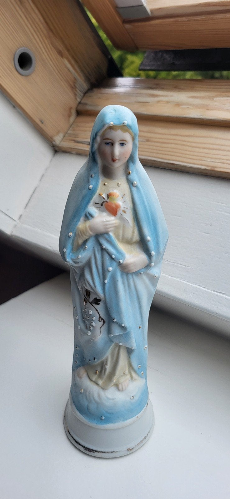 Vintage Maria Beeldje - Porselein met Hartdecoratie, Ophalen of Verzenden