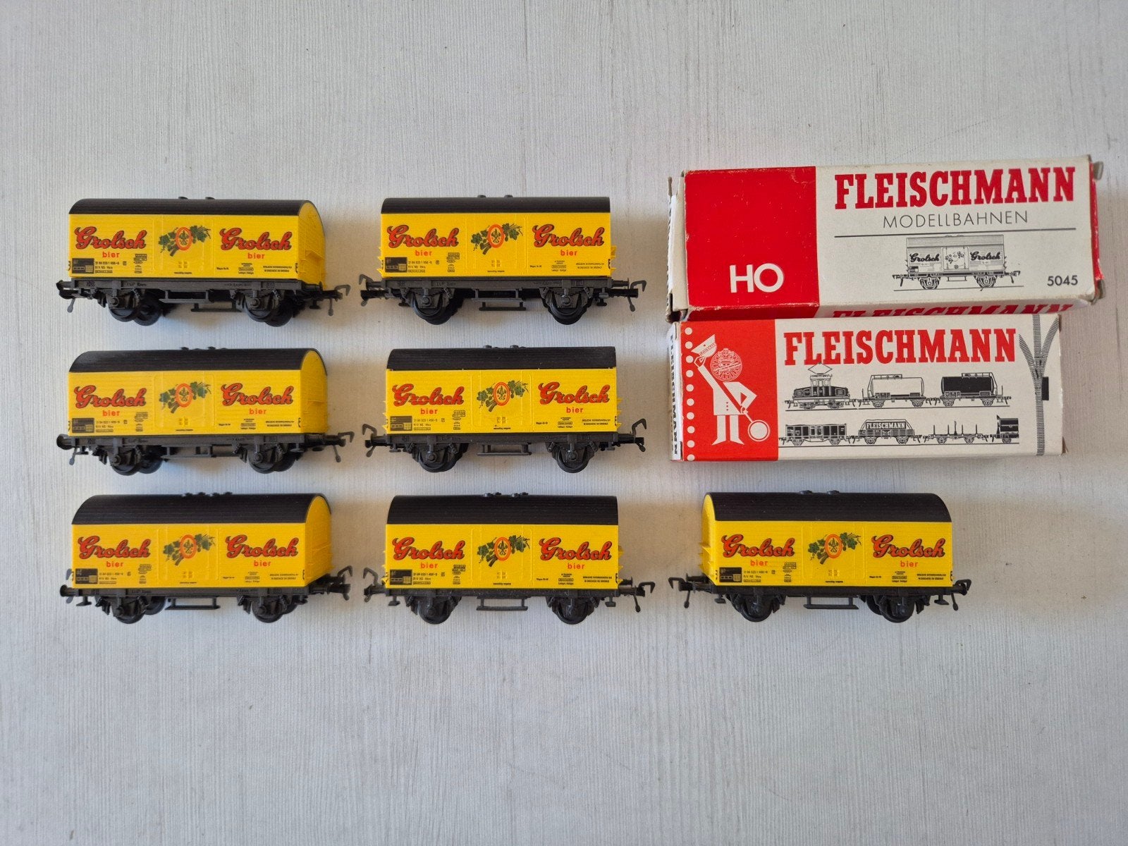 7 Nette Fleischmann H0 NS Grolsch wagons, Gebruikt, Gelijkstroom, Fleischmann, Wagon
