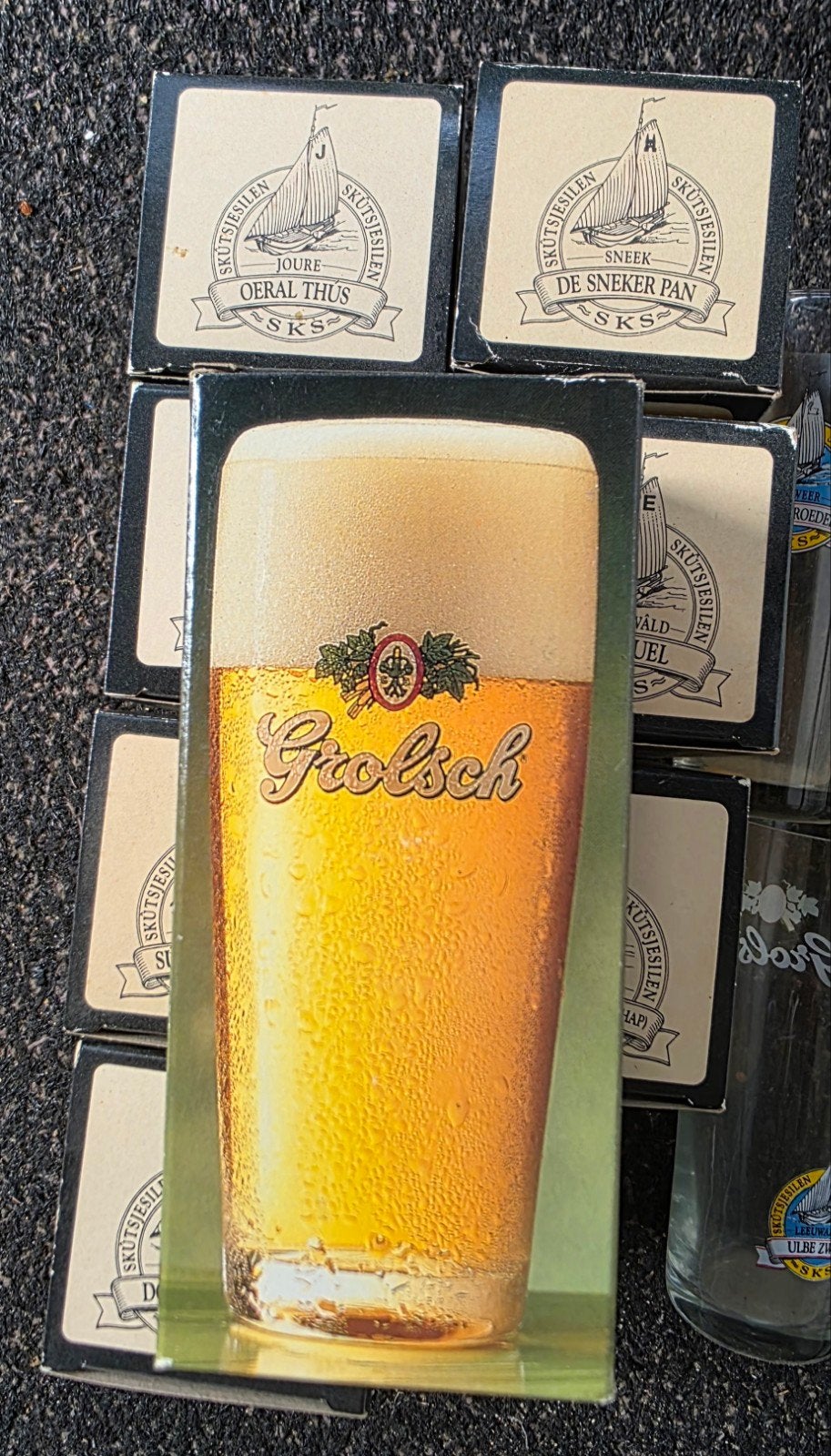 Bierglazen met opdruk skutsjes van de SKS, Ophalen of Verzenden, Zo goed als nieuw, Glas of Glazen, Overige merken
