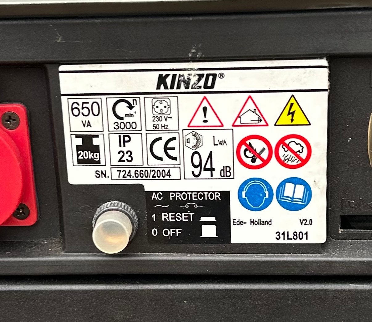 Kinzo 650W Benzine Aggregaat, Ophalen, Gebruikt, Minder dan 5 kVA, Benzine