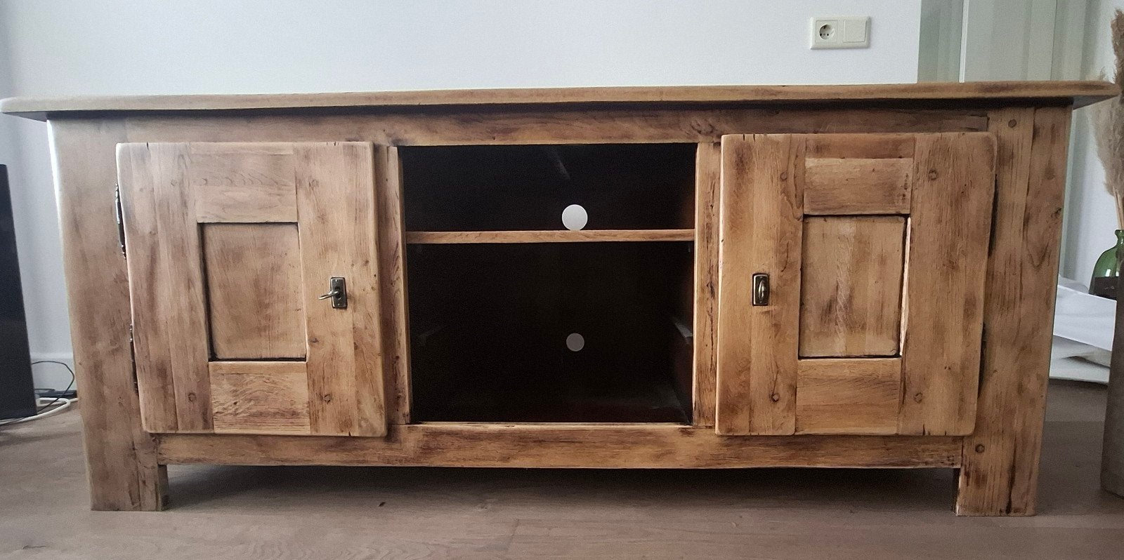 TV-kast 160x65x60 (bxhxd), Ophalen, 150 tot 200 cm, Teakhout, Landelijk