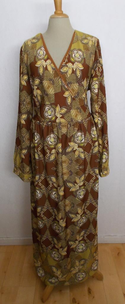 Mooie vintage bruine maxi print jurk! XL/XXL, Kleding | Dames, Jurken, Bruin, Maat 46/48 (XL) of groter, Ophalen of Verzenden