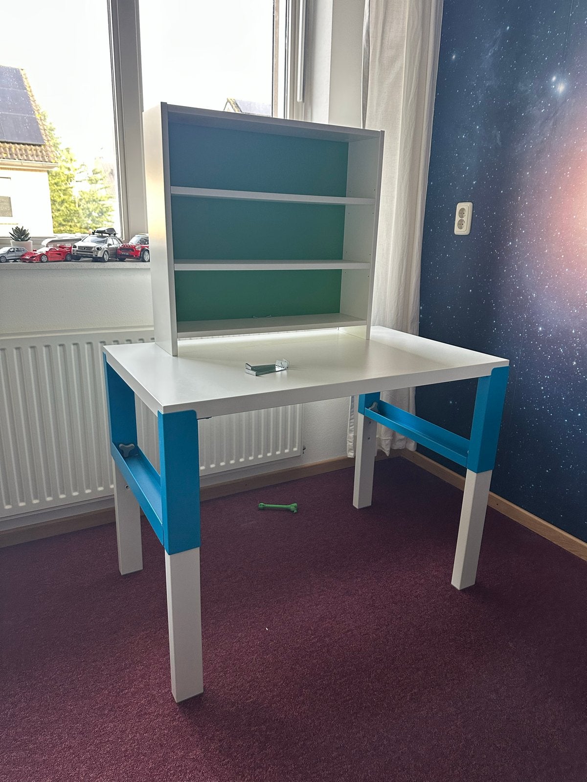 IKEA Pahl bureau met opzetstuk - wit/blauw, Ophalen, Gebruikt, In hoogte verstelbaar, IKEA