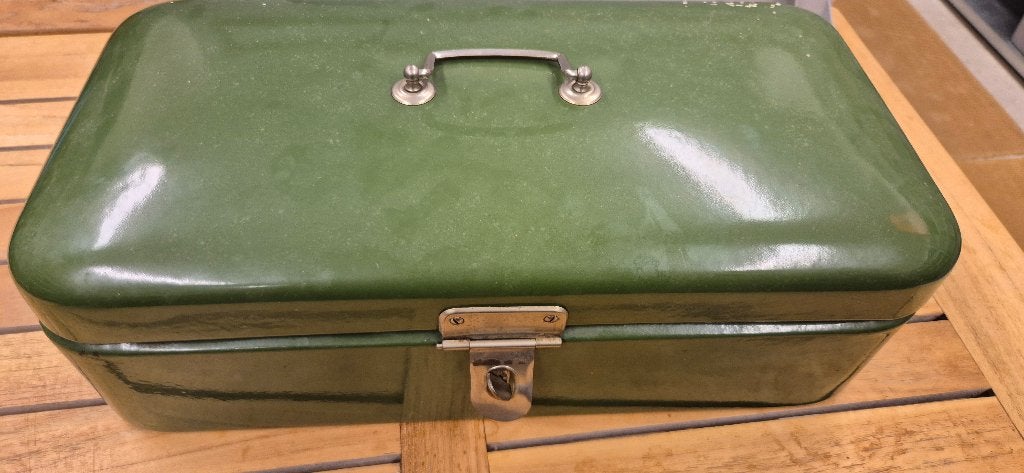 Broodtrommel groen emaille vintage, Antiek en Kunst, Ophalen