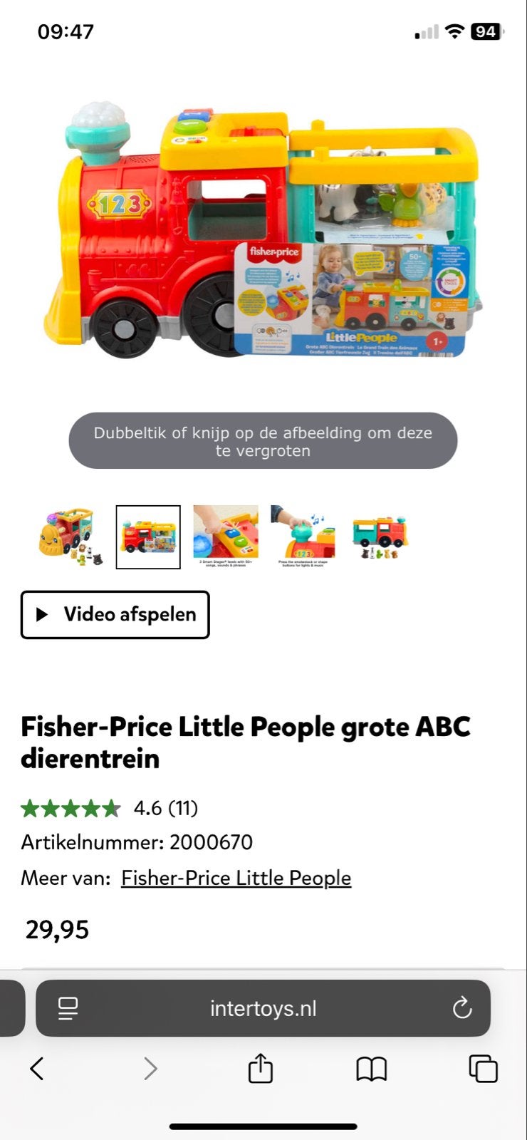 Fisher-Price Little People Grote ABC Dierentrein, Kinderen en Baby's, Speelgoed | Fisher-Price, Ophalen of Verzenden, Zo goed als nieuw