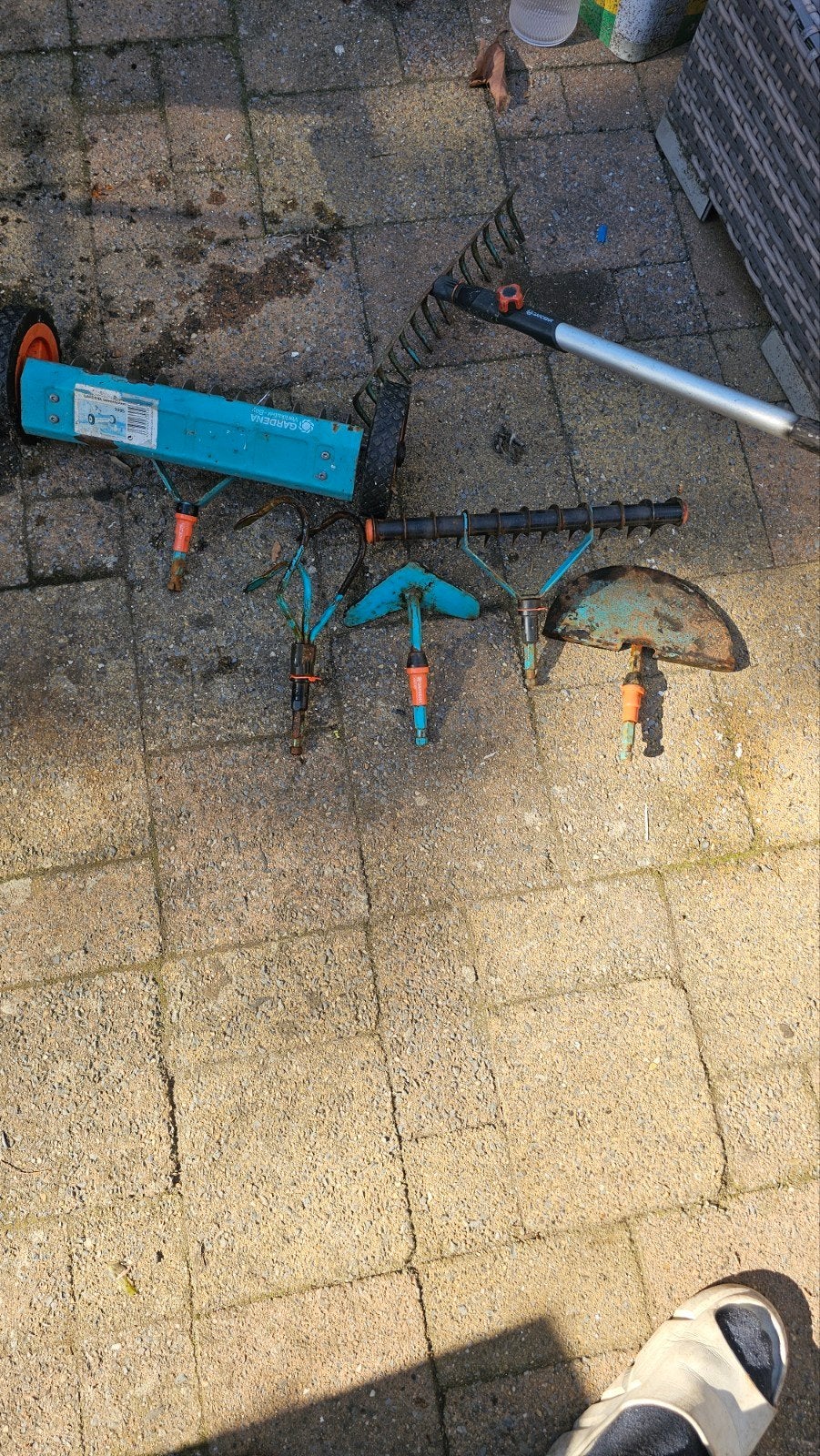 Tuin gereedschap set: Gardena hark, cultivator en meer, Ophalen of Verzenden, Gebruikt, Hark, Gardena