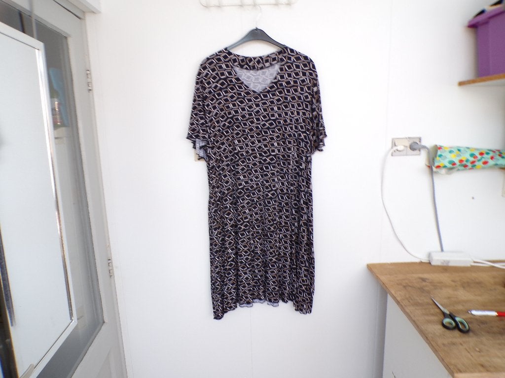 Jurk Donkerblauw/bruin/wit/zilver Bam Mode 4XL - 52/54?, Kleding | Dames, Meerkleurig, Jurk, Zo goed als nieuw, Nvt