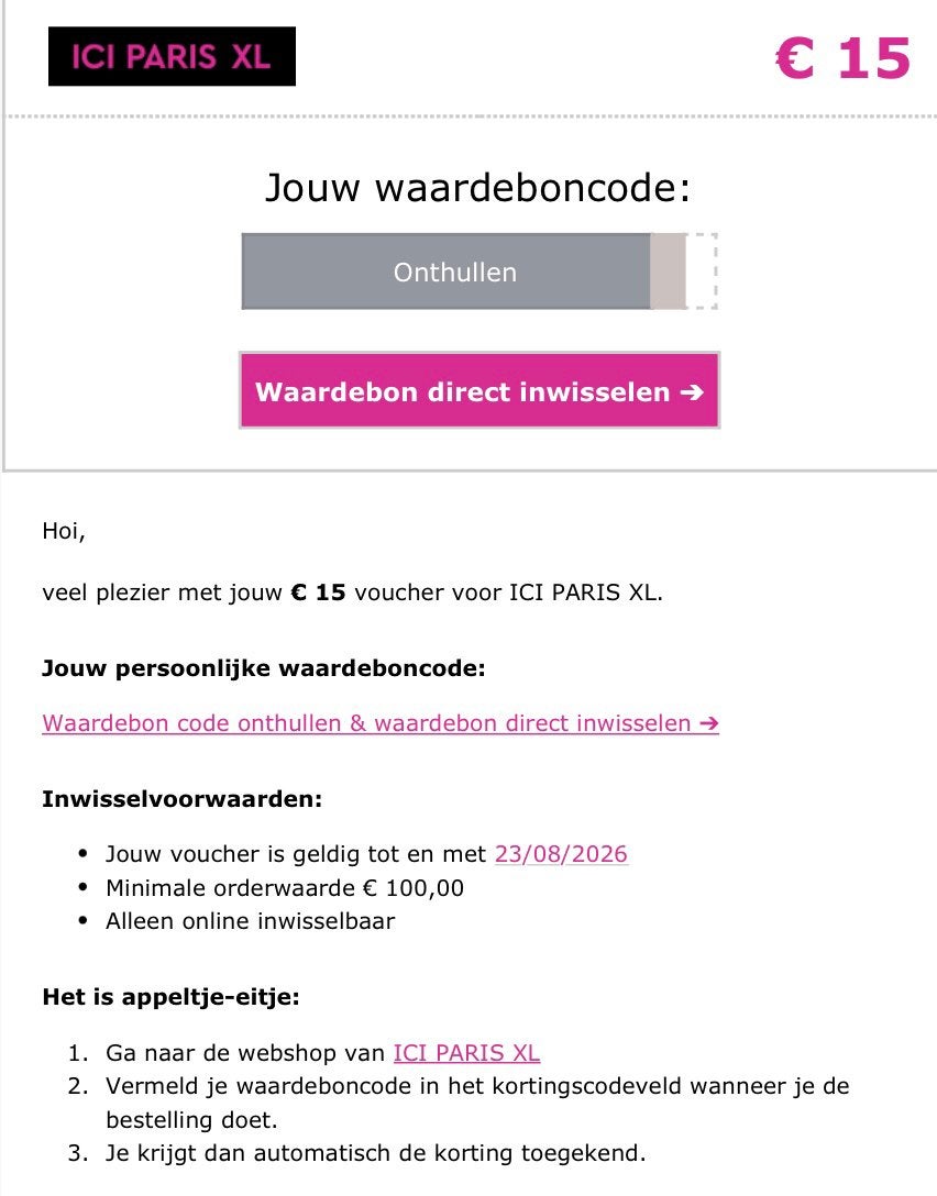 ICI PARIS 15 % korting, Eén persoon, Augustus