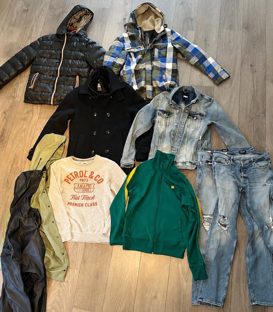 Kleding pakket/partij/lot/bundel 9 st heren M Jas/vest/broek, Ophalen of Verzenden, Gedragen, Maat 48/50 (M)