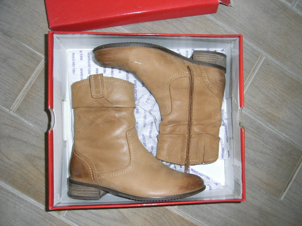 HELIOFORM cognac leren enkellaars/korte laars mt 5,5/38-39, Bruin, Lage of Enkellaarzen, Ophalen of Verzenden, Zo goed als nieuw