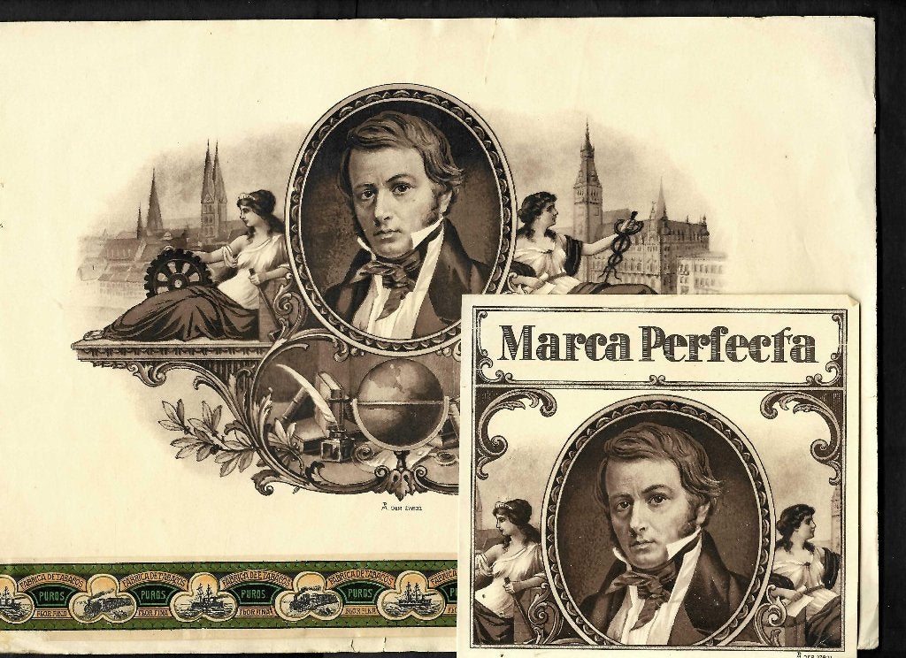 Marca Perfecta   2 etiket   27822, Ophalen of Verzenden, Gebruikt, Sigarenbandjes