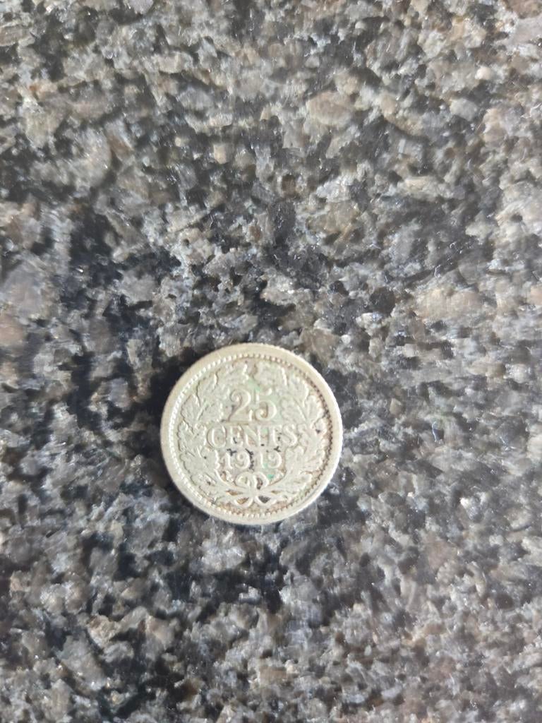 Nederlandse zilverenmunt uit  1919, Ophalen of Verzenden, Koningin Wilhelmina, 25 cent