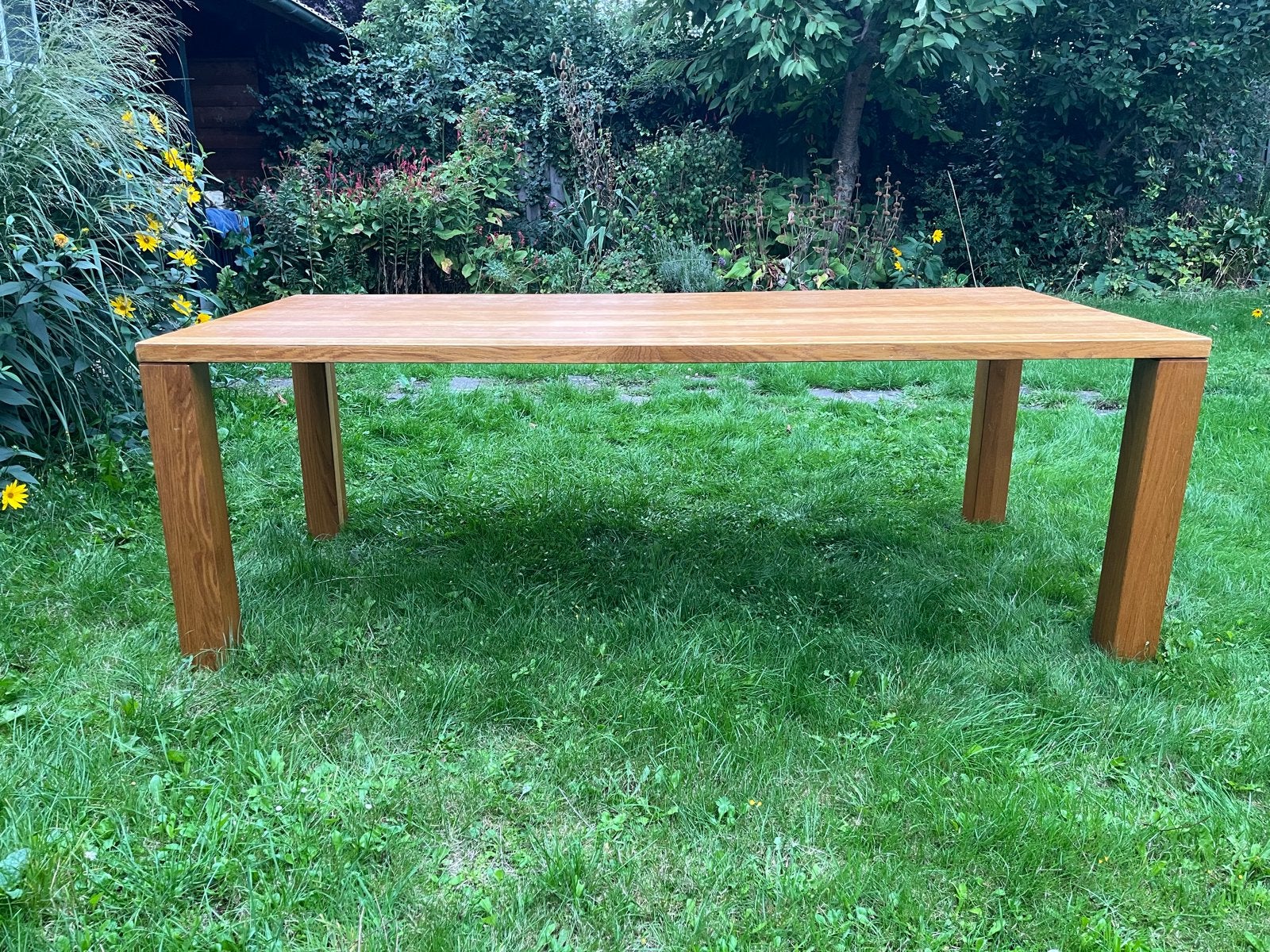 Eikenhouten eettafel 220x100x77 cm - Poten demontabel, Ophalen, Gebruikt, 100 tot 150 cm, Eikenhout