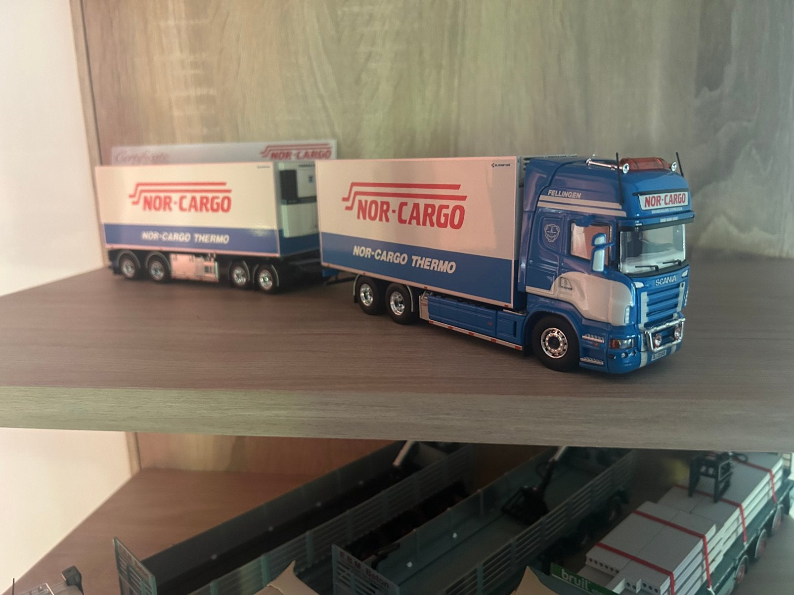 Tekno Scania R-serie Fellingen Nor Cargo, Ophalen of Verzenden, Zo goed als nieuw, Bus of Vrachtwagen, Tekno