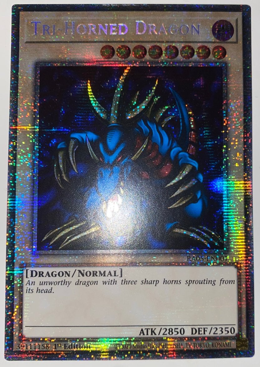 Yu-Gi-Oh! Tri-Horned Dragon RA05 1st Ed starlight Rare !, Ophalen of Verzenden, Zo goed als nieuw, Losse kaart, Foil