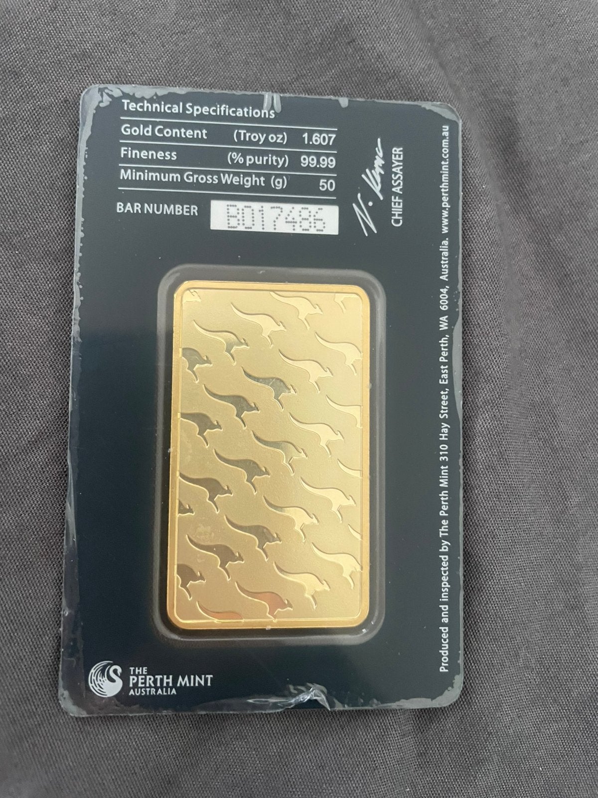 The Perth Mint 50g Goud 99,99 Goudbaar, Postzegels en Munten, Edelmetalen en Baren, Goud, Ophalen