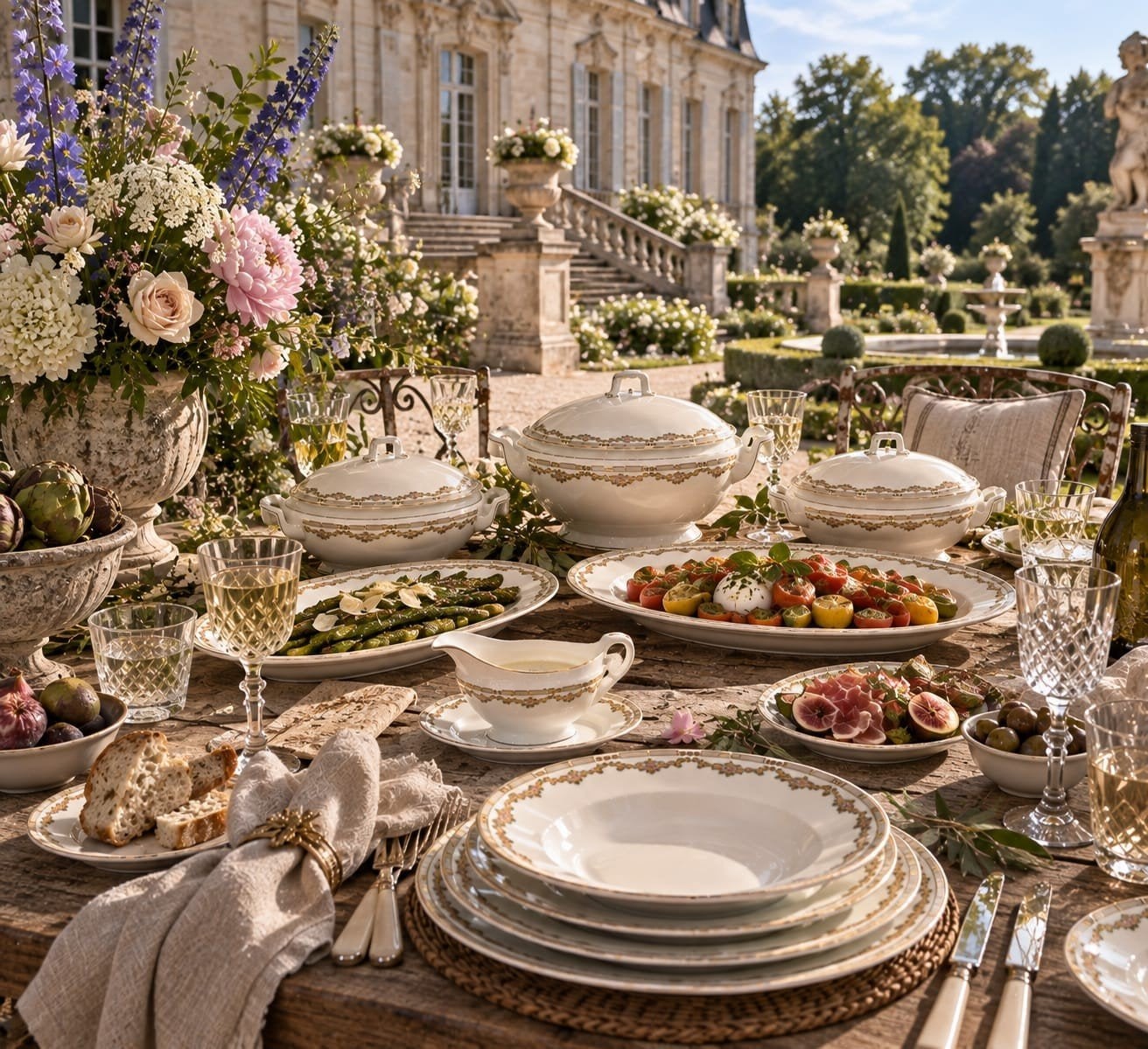 Pirkenhammer Bavaria Servies - 44 Delen - Goud & Bloemen, Antiek en Kunst, Ophalen
