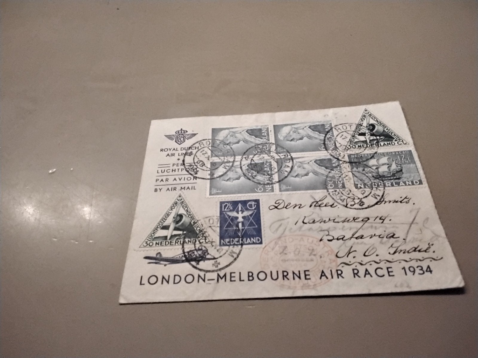 KLM Uiver Mac Robertson Race 1934 20 oktober 1934, Verzamelen, Verzenden, Kaart, Foto of Prent