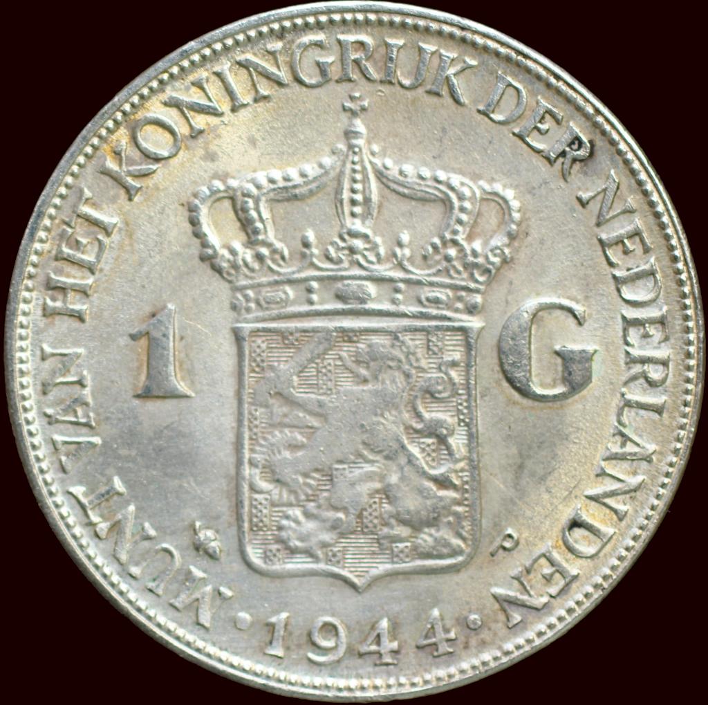 1 Gulden 1944 Wilhelmina - Vrijwel UNC., Postzegels en Munten, Munten | Nederland, 1 gulden, Zilver, Ophalen of Verzenden, Koningin Wilhelmina