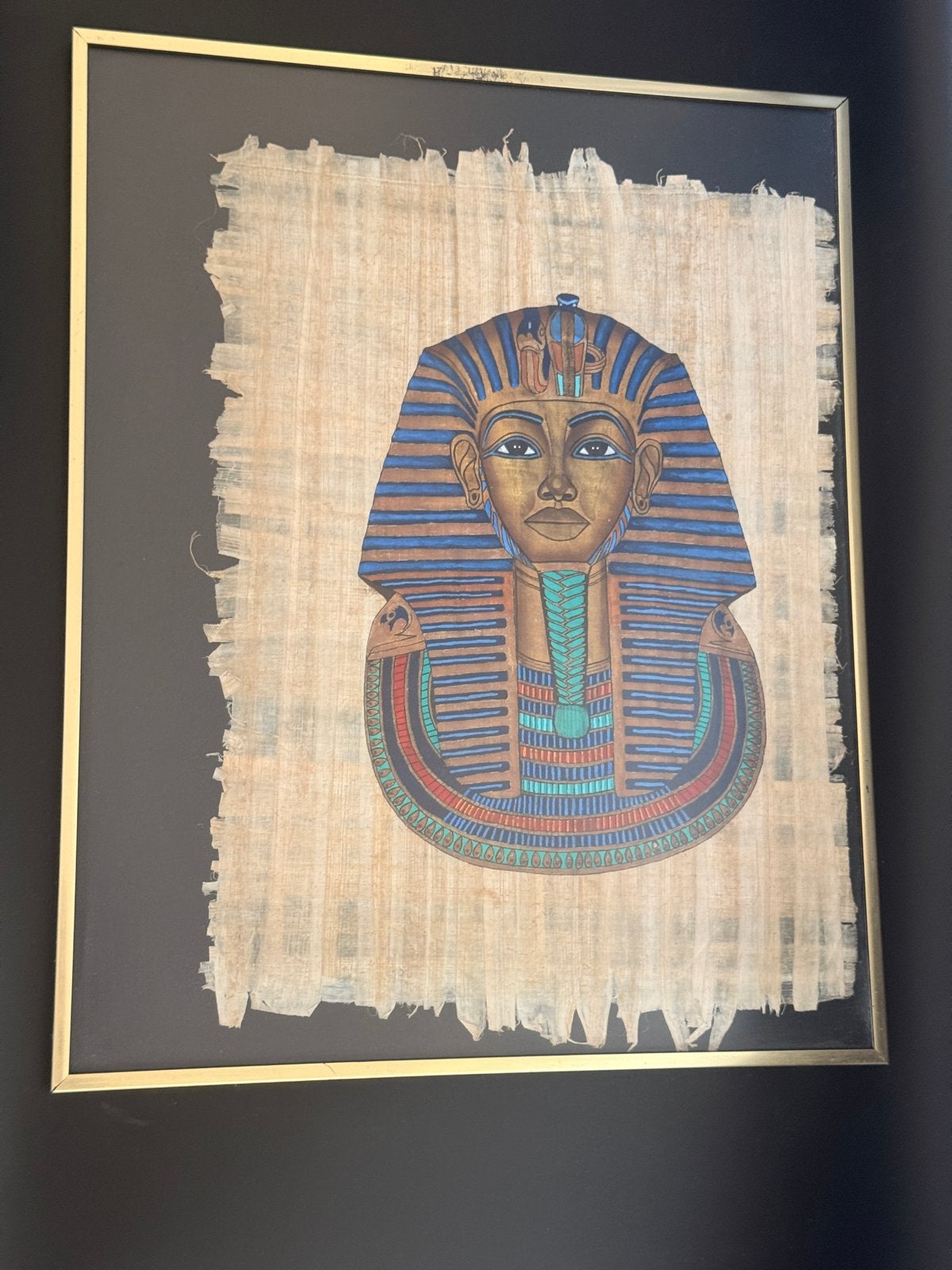 Ingelijste Egyptische Papyrus met Toetanchamon, Ophalen of Verzenden