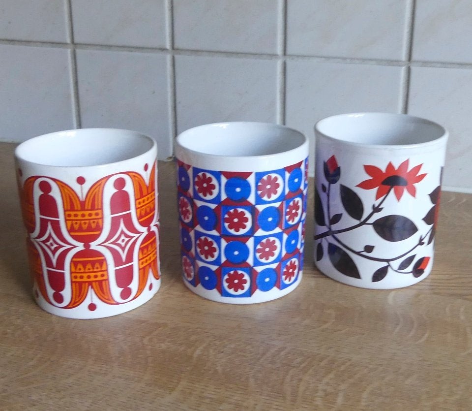 Staffordshire Potteries vintage bekers mokken grote print, Gebruikt, Overige stijlen, Aardewerk, Mok