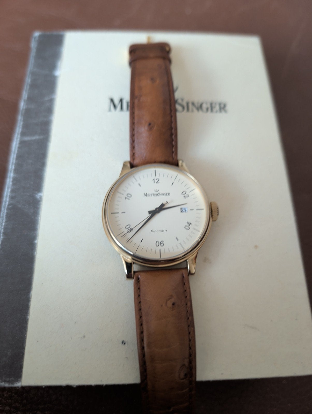 meistersinger crypto automatic compleet, Ophalen of Verzenden, Zo goed als nieuw, Leer, Overige merken