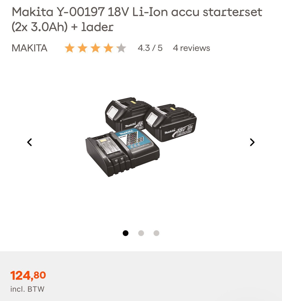 2x Makita 18V 3.0Ah accu’s inclusief oplader, Nieuw