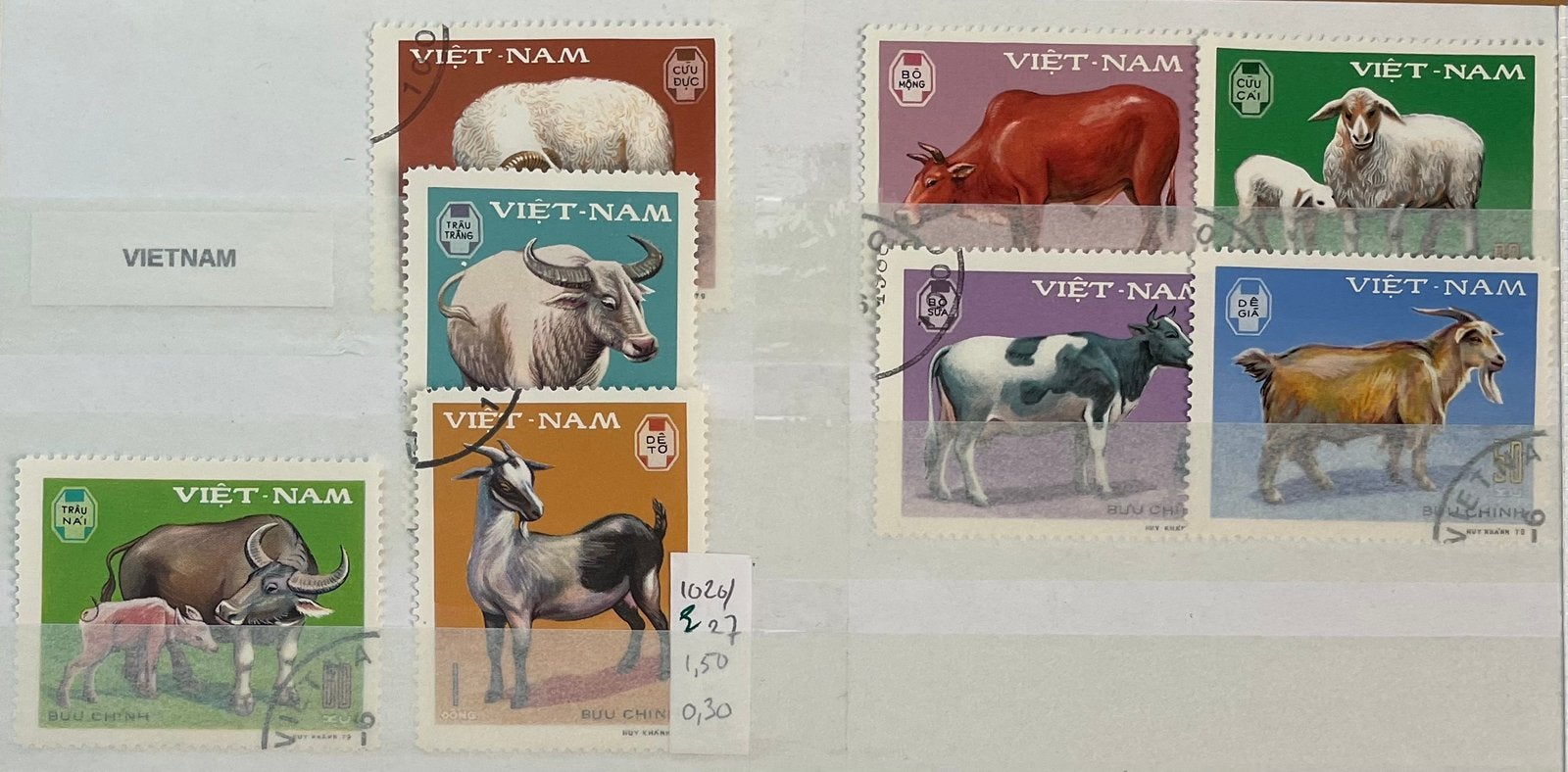 Kaveltje postzegels Vietnam; huisdieren, Ophalen of Verzenden, Gestempeld, Dier of Natuur