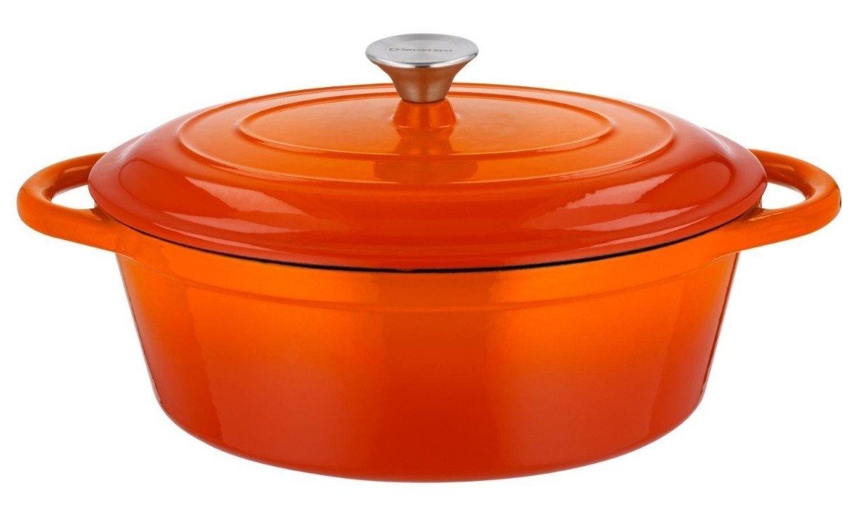 Gietijzeren oranje pan 29 cm inhoud 4,8 liter nieuw in doos, Huis en Inrichting, Keuken | Potten en Pannen, Gietijzer, Nieuw, Ophalen of Verzenden