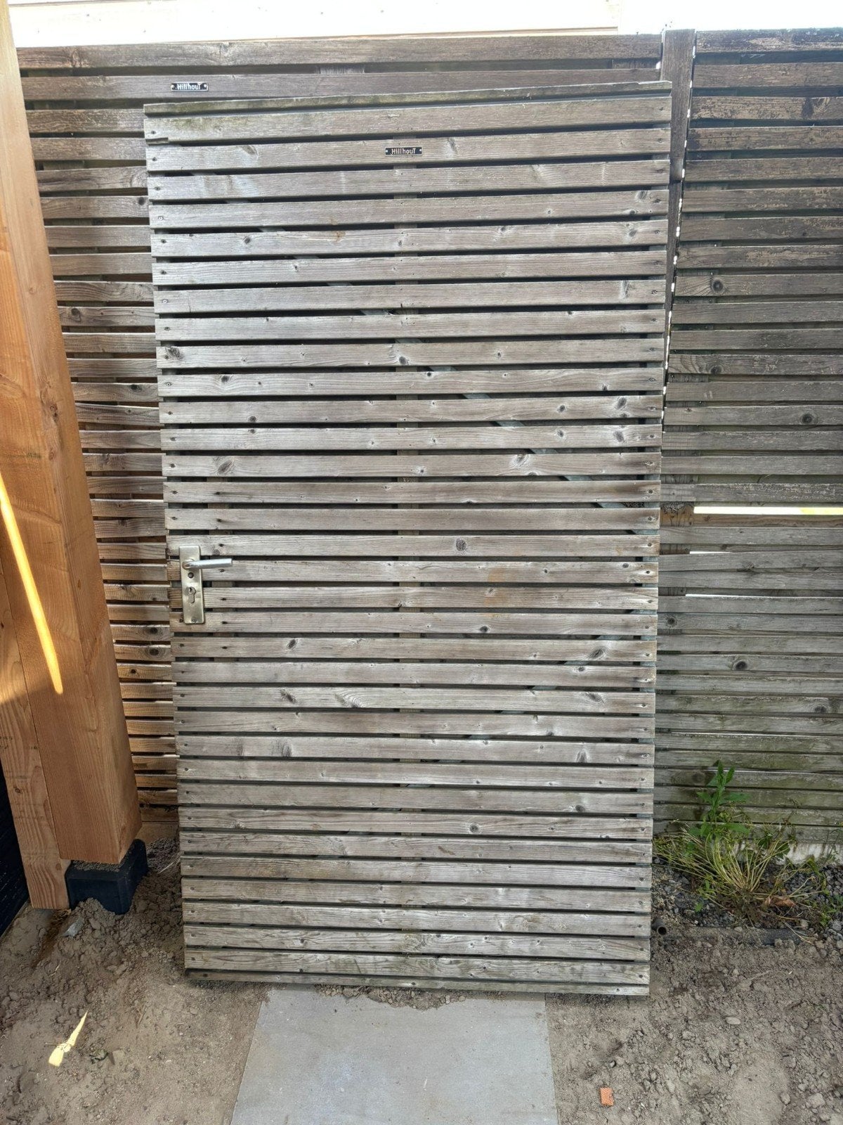 Houten Tuinpoort Hillhout - Gebruikt1 scharnier ontbreekt., Ophalen, Met poort, Gebruikt, Tuinhek