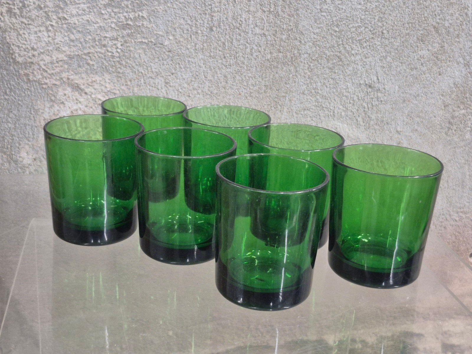 7 Oude groene glazen van Arcoroc, groen glas, van Arc France, Glas of Glazen, Ophalen of Verzenden, Overige stijlen, Glas