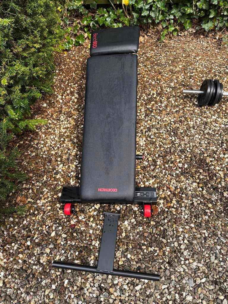 Fitnessbank met halterset en gewichten, Ophalen, Gebruikt, Armen, Fitnessbank