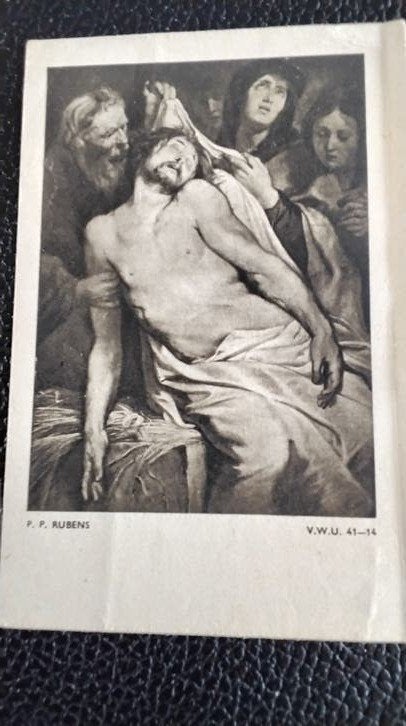 Bidprentje Rubens Christus Graflegging Gebed Missie, Verzamelen, Ophalen of Verzenden