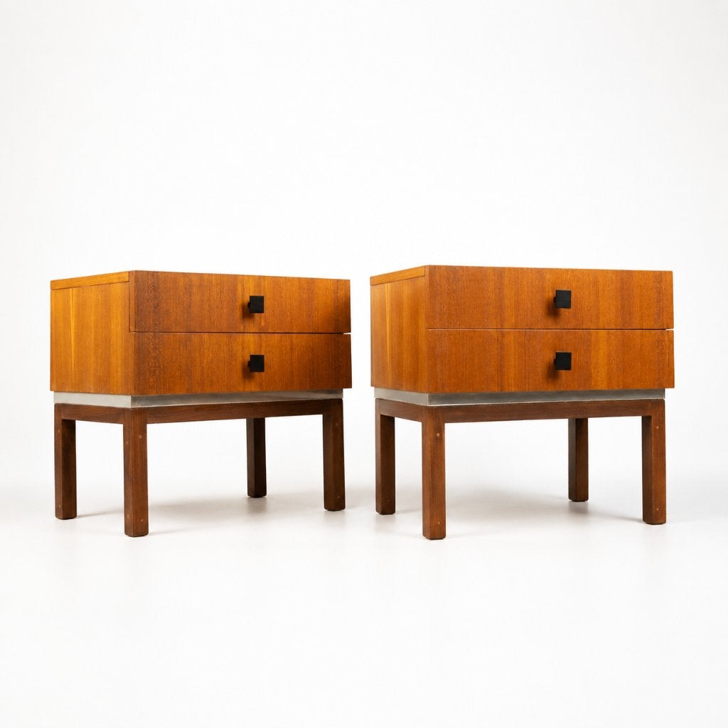 Prachtige set vintage nachtkastjes, Ophalen, Zo goed als nieuw, Hout, Minder dan 45 cm